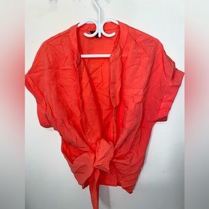 Tahari button up front tie blouse